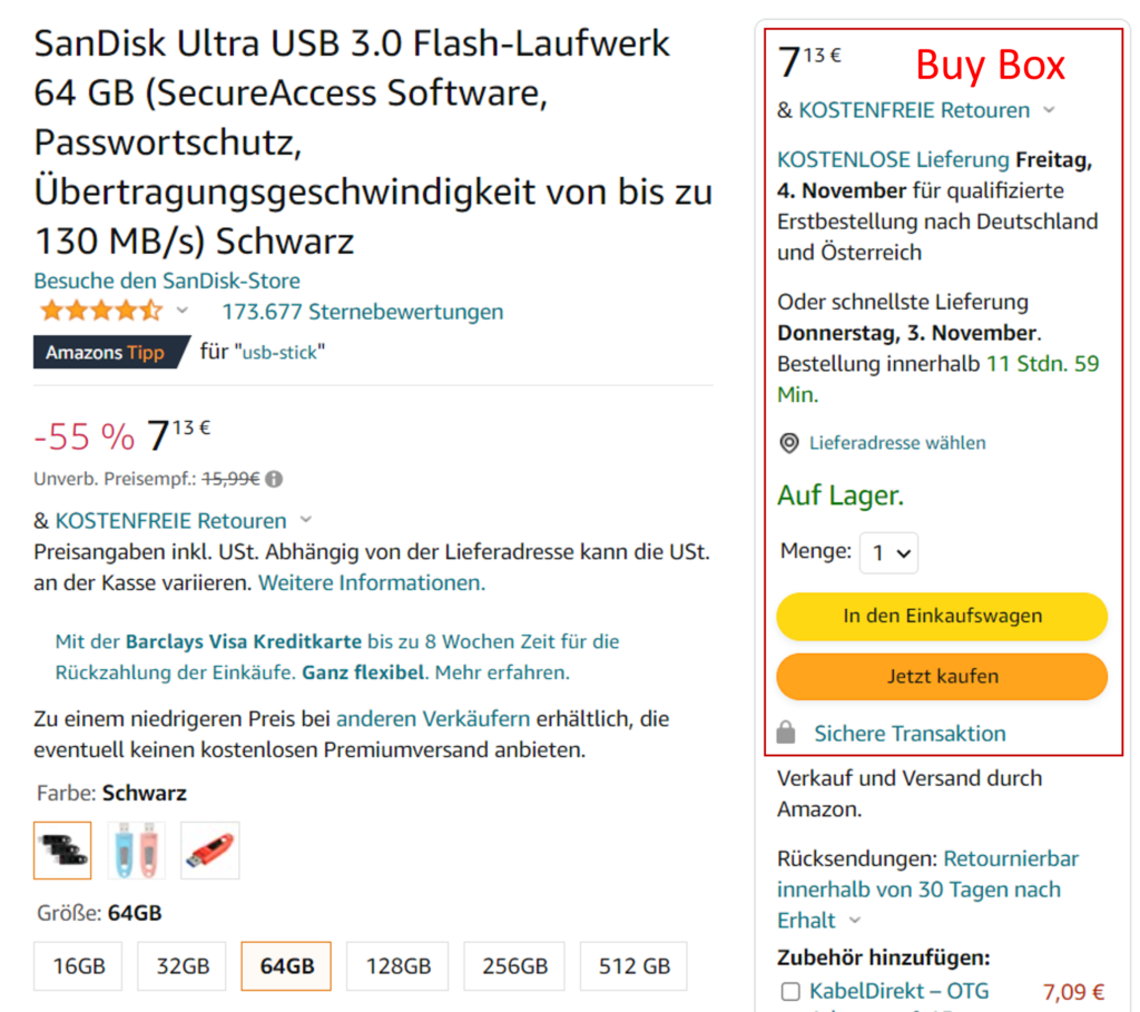 Position der Amazon Buy Box