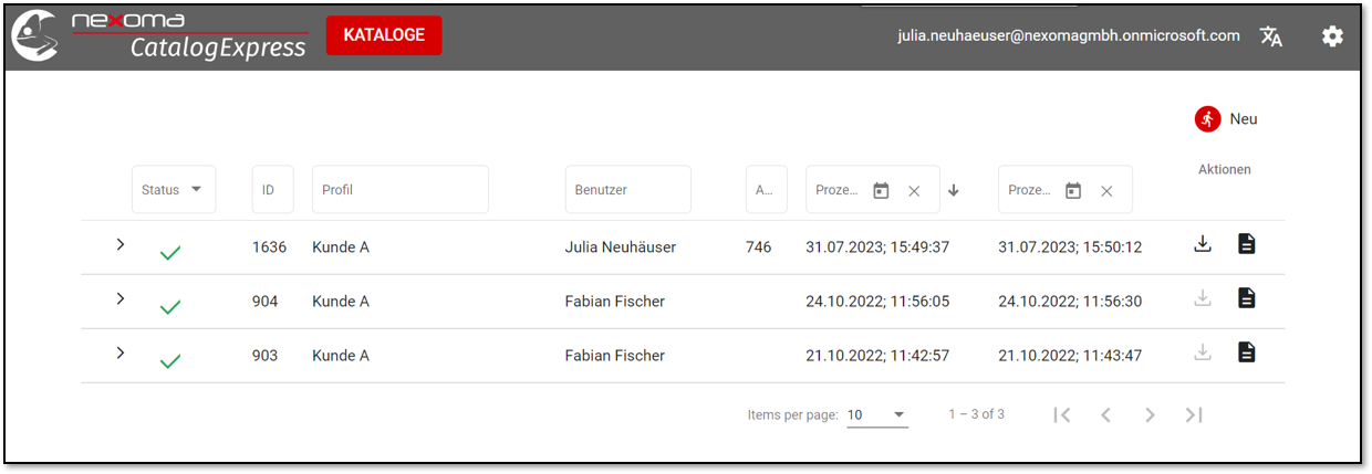 Creator Ansicht Kataloge in CatalogExpress
