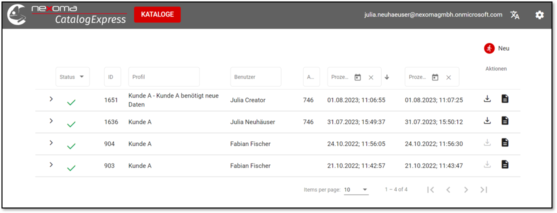 Katalogübersicht nach der Katalogerstellung in CatalogExpress