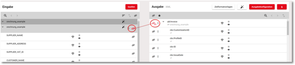 Verknüpfung des Datenbereichsfeldes mit der Ausgabeseite