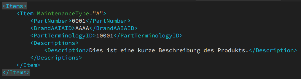 Beispiel für das XML-Element <Description> im Rahmen des PIES-Standards