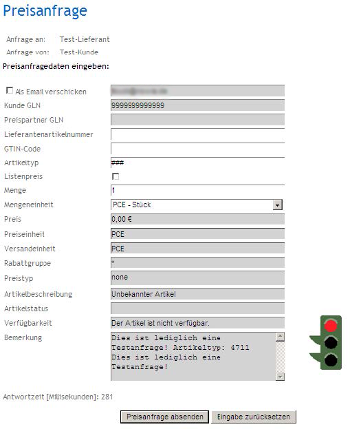 Beispiel für die Preisanfrage