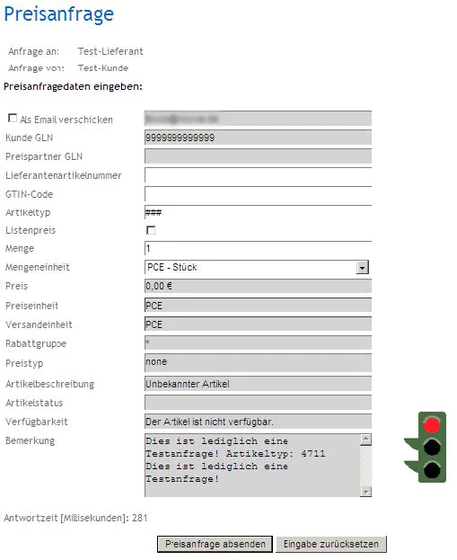 Beispiel für die Preisanfrage